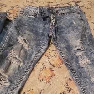 Girls acid wash distressed slim fit jeans